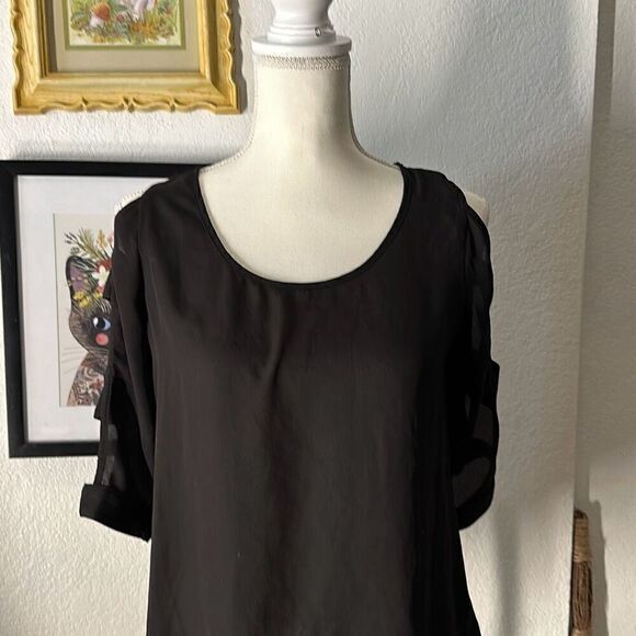 BCX Size Small Black Sheer Blouse - Picture 3 of 4